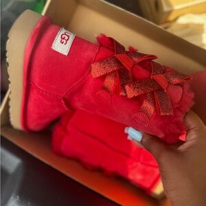 UGG Vibrant Red Boots with Bow Accent